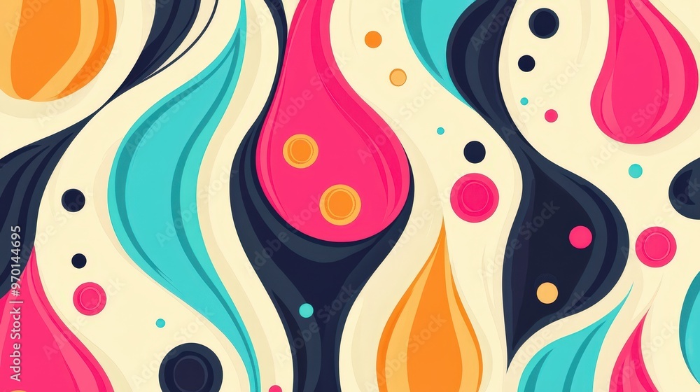 Poster playful abstract line and circle seamless pattern | colorful geometric shapes background design