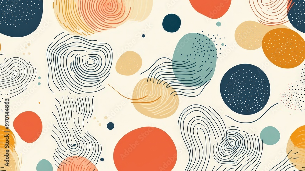 Poster playful whimsical seamless pattern with abstract lines and colorful circles | joyful and artistic ba
