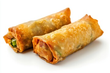 Vegetarian Vietnamese egg rolls on white background