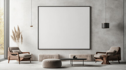 elegant living room interior with large blank poster for design mockup