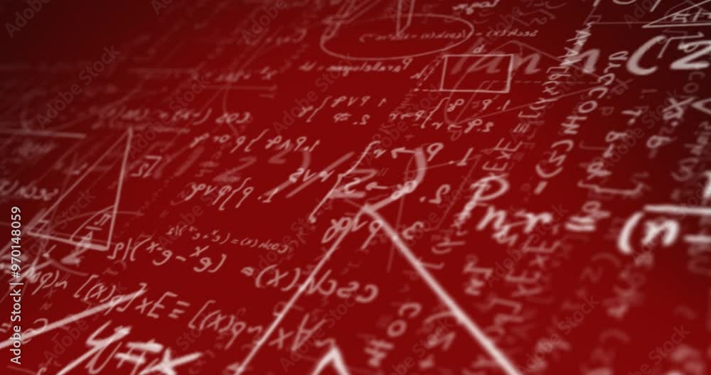 Poster animation of mathematical data processing over red background