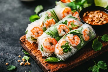 Vietnamese shrimp spring rolls with peanut sauce Healthy summer appetizer