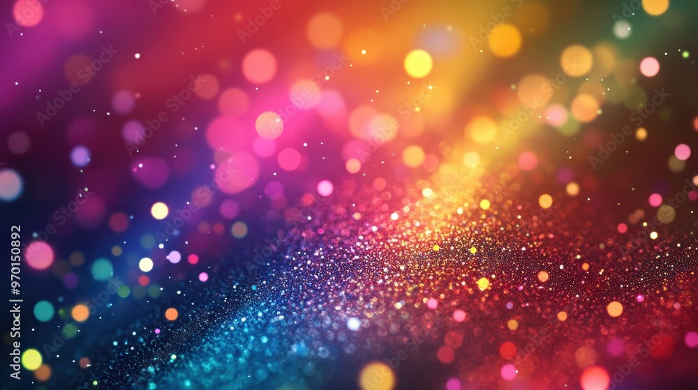 Poster whimsical rainbow cascade - festive colorful background illustration with sparkling particles for de