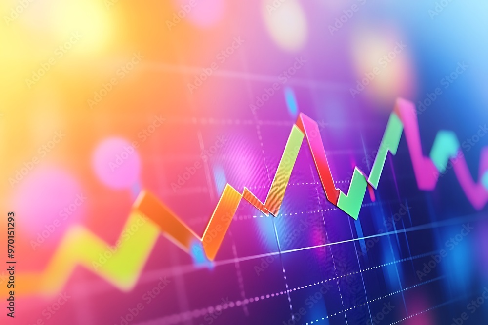 Poster abstract colorful financial charts and graphs with bokeh lights