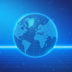 Abstract background with earth planet. Global network connection. World map. Worldwide information technology business. Vector poster EPS 10