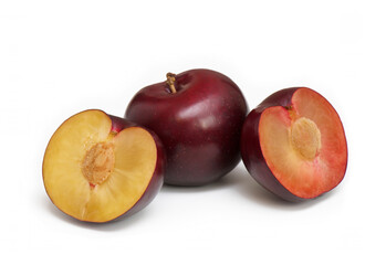 Red round Plum fruit isolated on white background