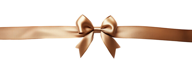 Fototapeta premium Horizontal gold ribbon bow, png isolated on transparent. 
