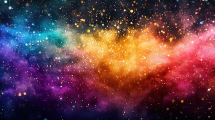 Fototapeta premium Celebratory Rainbow Particles in Space - Festive and Vibrant Abstract Background with Colorful Bursts of Joyful Particles Floating
