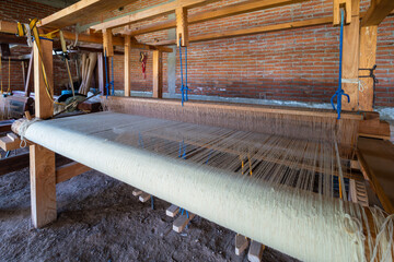Wooden loom used to make handmade weavings in Oaxaca, Mexico