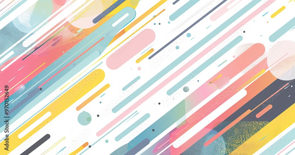Poster a vibrant abstract design featuring colorful diagonal lines and circles, ideal for backgrounds or gr