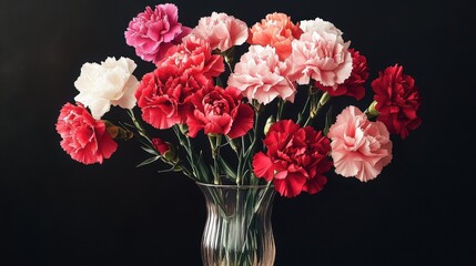 Obraz premium Vibrant Carnations Bouquet in Elegant Vase - Detailed Illustration of Full Bloom Flowers with Classic Touch