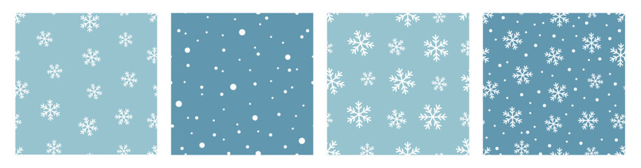 Snowflakes seamless pattern set. Snowfall Christmas repeat backdrop. Christmas background snowfall, backdrop winter snowflake vector illustration