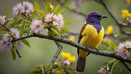 Fototapeta premium An adorable bird sits in the flower generative ai