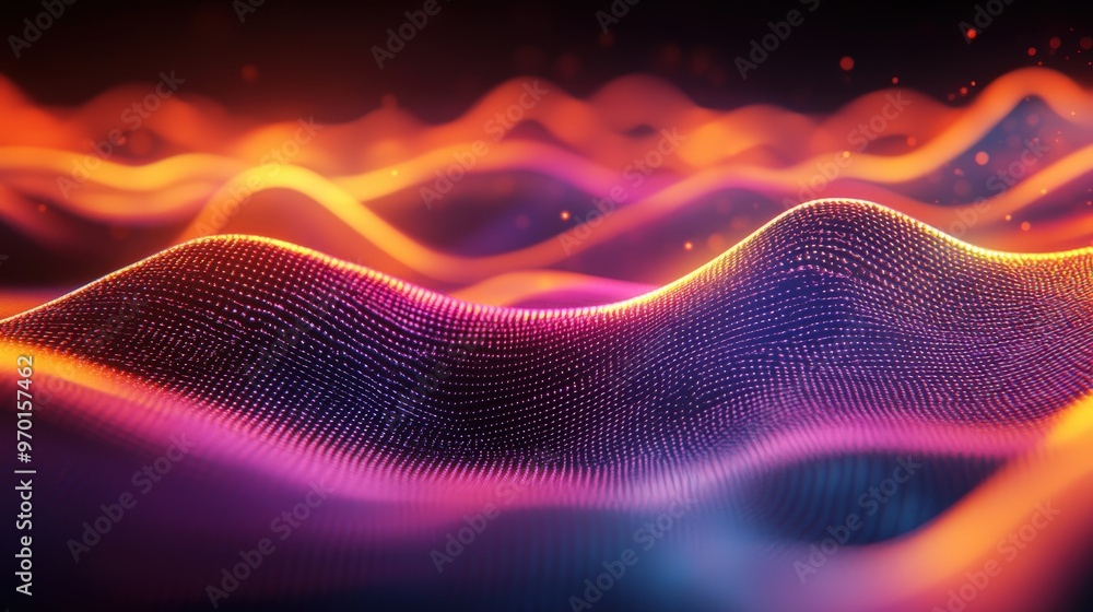 Poster energetic sound wave abstract background with glowing light lines