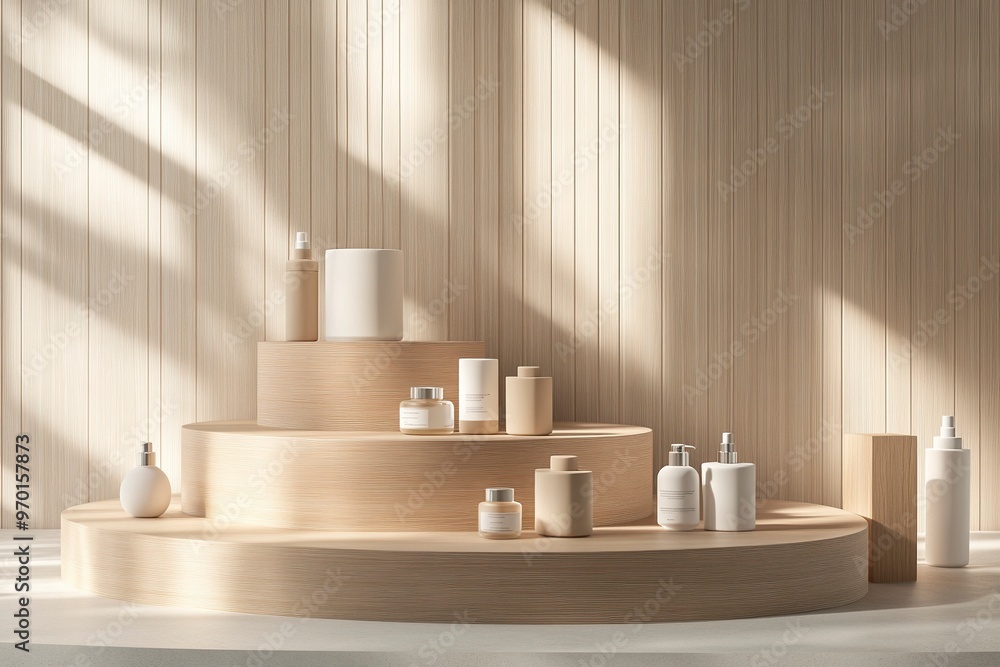 Aufkleber tiered podium with several neatly arranged levels, allowing the presentation of several products sim