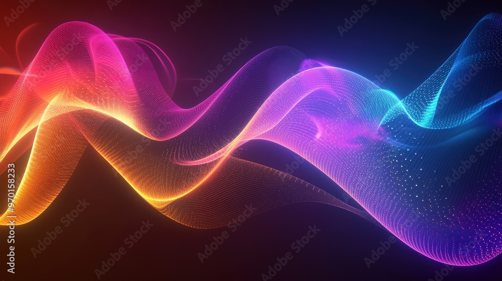 Poster illuminated sound waves: abstract light lines in dynamic motion