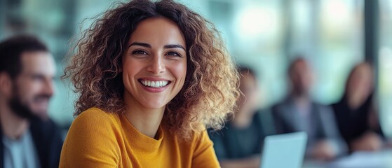 Businesswoman presenting analysis to diverse team in modern office