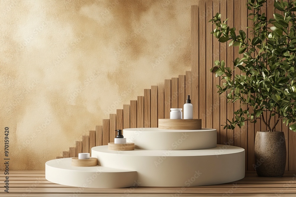 Aufkleber tiered podium with several neatly arranged levels, allowing the presentation of several products sim
