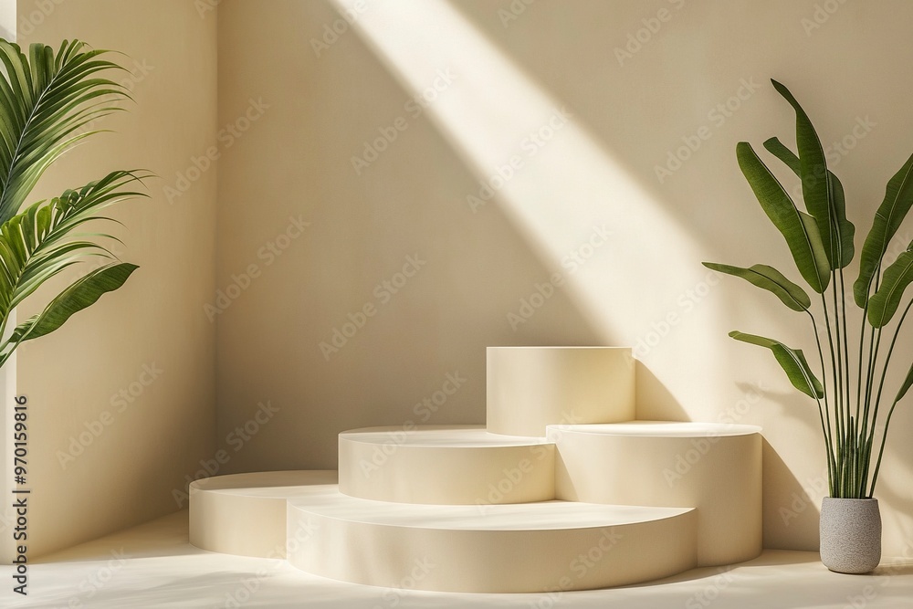 Aufkleber tiered podium with several neatly arranged levels, allowing the presentation of several products sim
