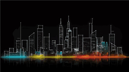 Naklejka premium An abstract vector city skyline with glowing lights on a black background-gigapixel-art-scale-4_00x