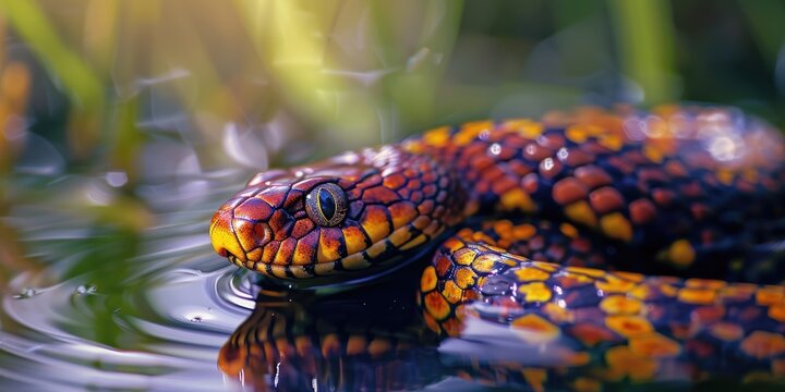 Eurasian Dice Snake Natrix tessellata a nonvenomous serpent from the Colubridae family subfamily Natricinae commonly known as the Water Snake in its environment