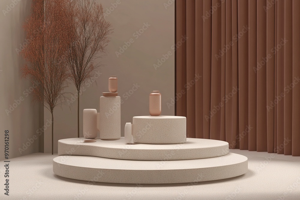 Aufkleber tiered podium with several neatly arranged levels, allowing the presentation of several products sim