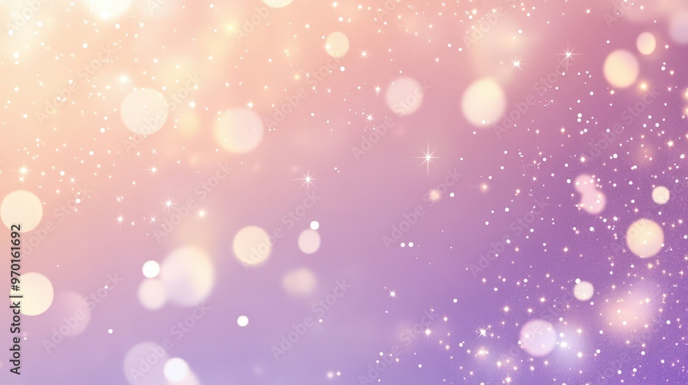 Poster serene magical gradient background in lavender and peach tones with sparkling lights