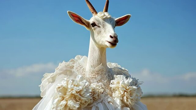Goat wearing a dress