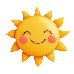 Cheerful Smiling Cartoon Sun With Rosy Cheeks on a White Background