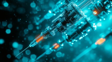 medical injection. Syringe against the background of the city