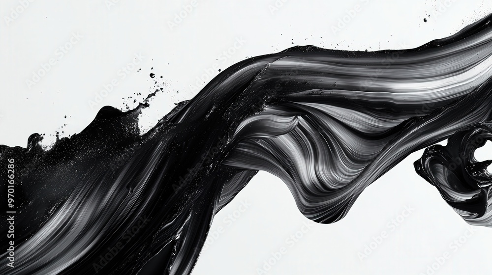 Poster flowing black ink abstract art background with elegant undulating lines and shapes
