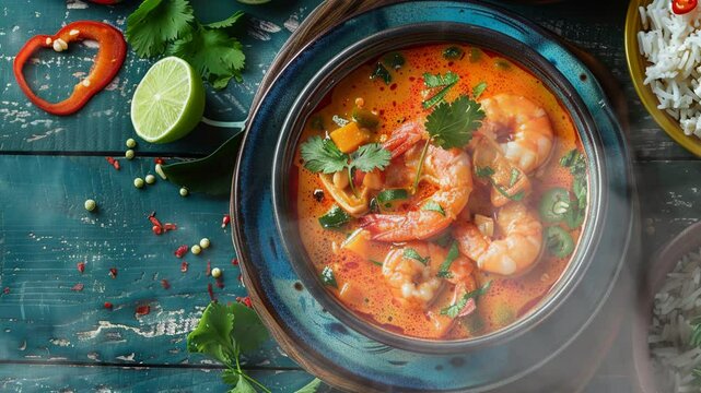 Moqueca on the table moves with smoke around