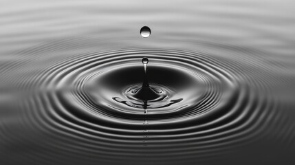 Fluid Elegance: Capturing the Moment of Ripple Formation in Monochrome Still Water