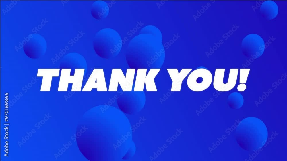 Poster animation of thank you text over blue pattern background