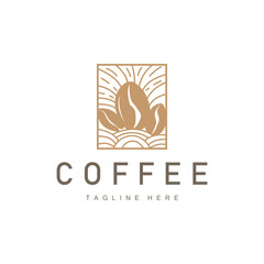 Coffee Shop Logo, Black Coffee Bean Design Vector Drink Simple Symbol Illustration Template