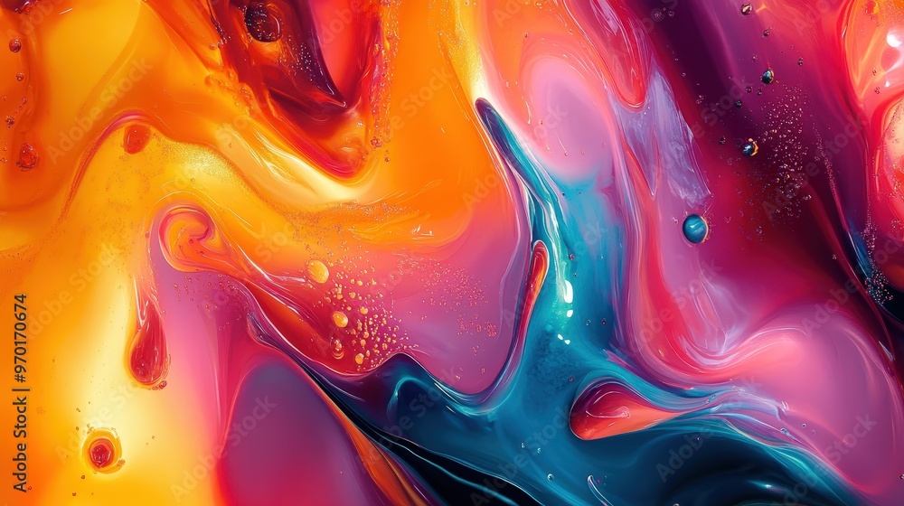 Poster vivid liquid abstraction: a colorful fusion of smooth flowing textures in abstract background