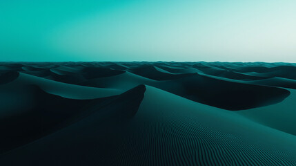 Endless Black Sand Dunes with Surreal Cyan Sky - Low Angle, Perfect Symmetry