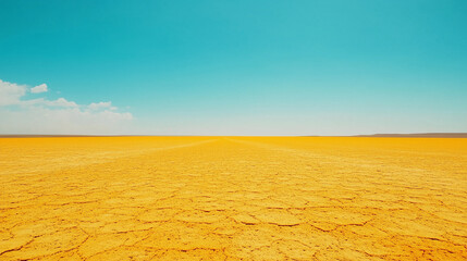 Vast Golden Sulfur Plain with Vibrant Cyan Sky, Low-Angle Wide Shot Capturing Striking Color Contrast and Smooth Crystals, Surreal Natural Landscape