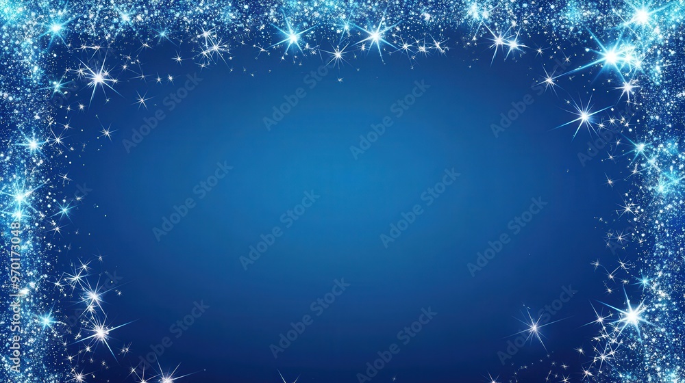 Poster luminous blue sparkling frame background with star-like sparkles for elegant design