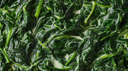 Fototapeta premium a close-up, top-down view of creamed spinach, filling the entire frame with the focus on the rich, creamy dish
