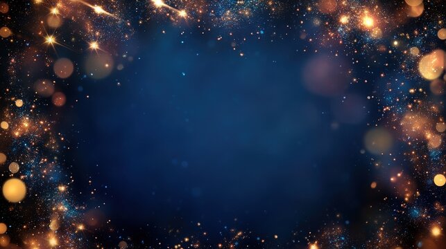 Enchanting Blue Sparkling Frame Background with Elegant Glittering Lights