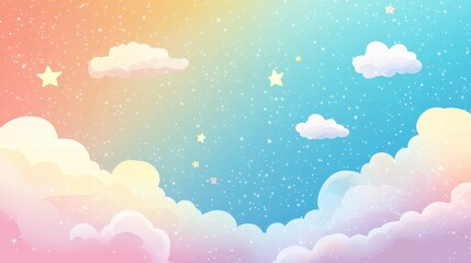 Whimsical Clouds and Stars Background - Playful and Dreamy Sky Design with Colorful Fluffy Clouds and Bright Cheerful Stars