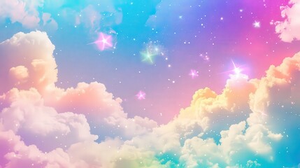 Whimsical Sky with Colorful Clouds and Sparkling Stars - Lighthearted and Magical Background