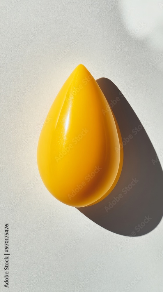 Poster Yellow teardrop-shaped object casting a shadow on light surface