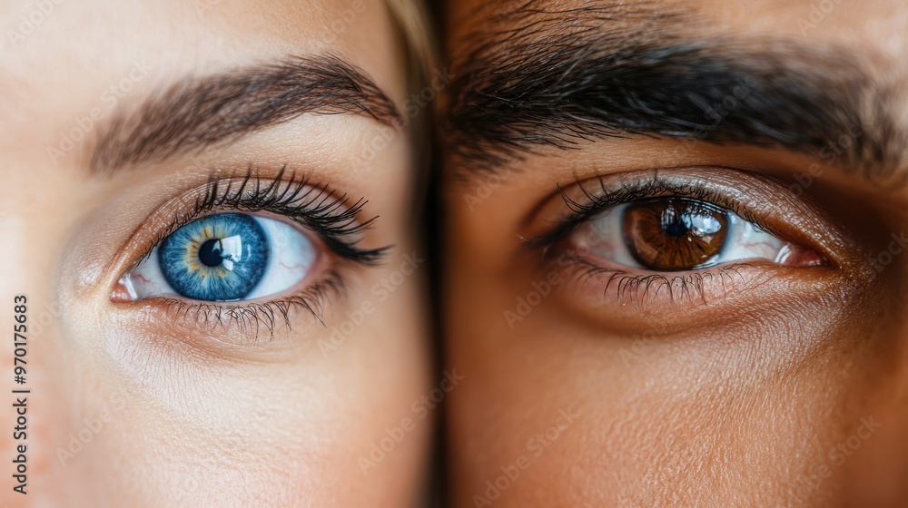 Fototapete this image features a close-up comparison of two different eyes with contrasting colors, one blue an