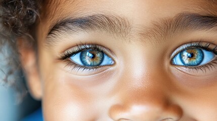 This image captures the stunning blue eyes of a child with dark eyelashes, highlighting the unique beauty and innocence of young children in a compelling close-up shot.
