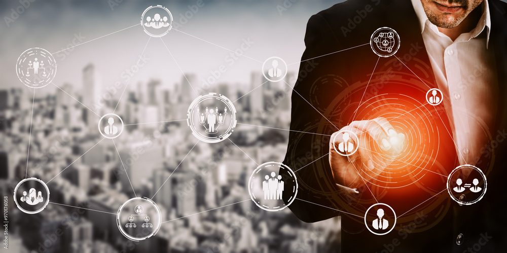 Poster human resources recruitment and people networking concept. modern graphic interface showing professi
