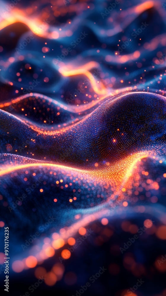 Poster abstract glowing wave pattern with orange and