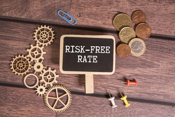 risk-free rate bright green background. a lot of multi-colored stationery