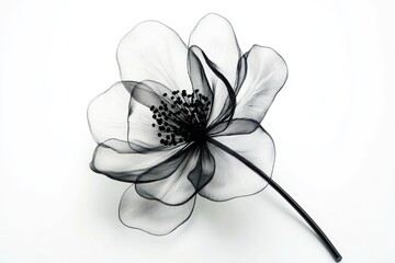 Delicate black wire flower on white background